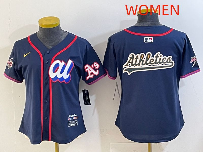 Women 2025 Oakland Athletics Blank Drak Blue All star Nike MLB Jersey style 02
